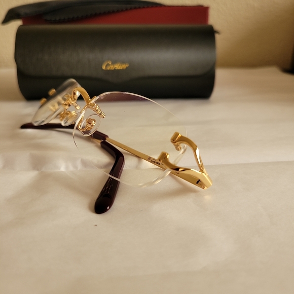 Cartier Signature C Rimless Gold Toned 56MM Rectangular Eyeglasses - Picture 8 of 10